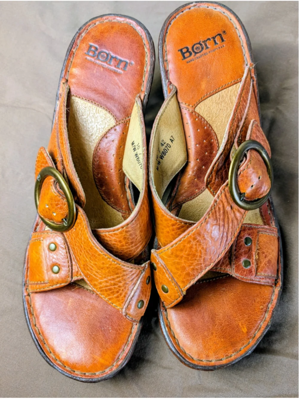 Born Women’s Brown Leather Slide Sandals Size 10 / 42 Handcrafted Boho Wedges